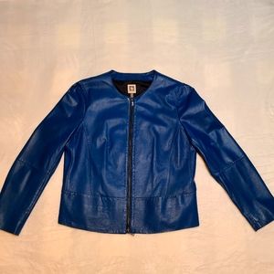 WOMEN ANNE KLEIN 100% LEATHER JACKET DARK  TEAL 14